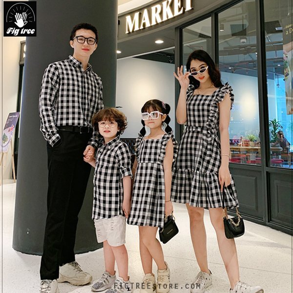 Đồng Phục Gia Đình Fig Tree Caro Trắng Đen, Chất Kate, Gia Đình Đi Chơi, Đi Tiệc Xinh Xắn Mã 133D