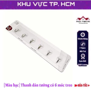 Thanh dán tường màu bạc treo đồ có 6 móc treo - đa năng, tiện dụng