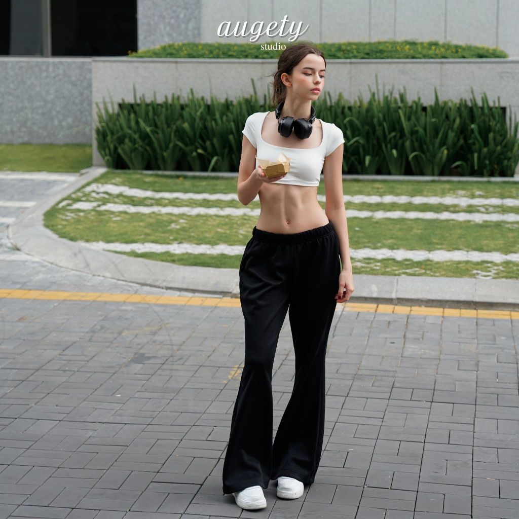 Áo Thun Croptop Ôm Cổ Vuông Tay Ngắn Nữ Augety Studio, JUDY Top