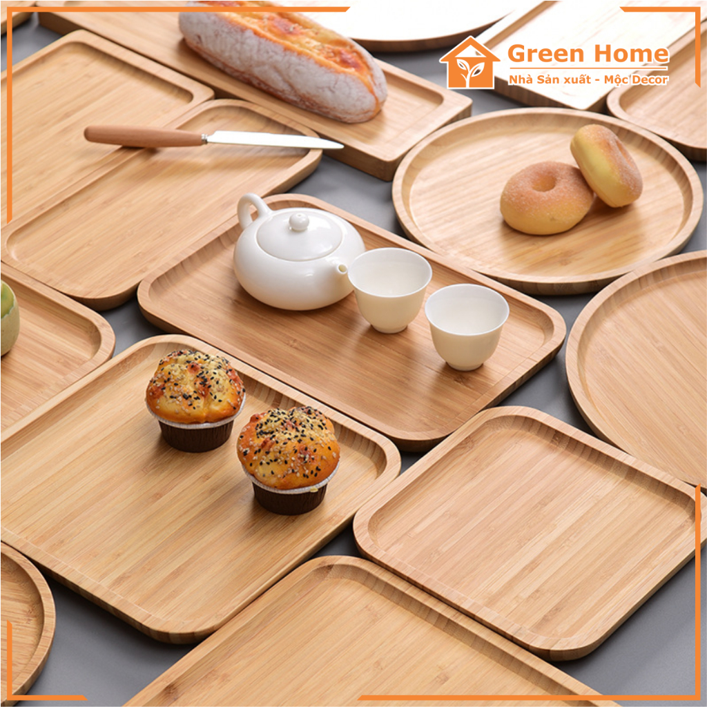 Khay Gỗ Tre Tự Nhiên, Đĩa Gỗ Tre Chụp Hình Decor, Đựng Đồ Ăn Uống Trong Gia Đình, Quán Cafe Nhà Hàng