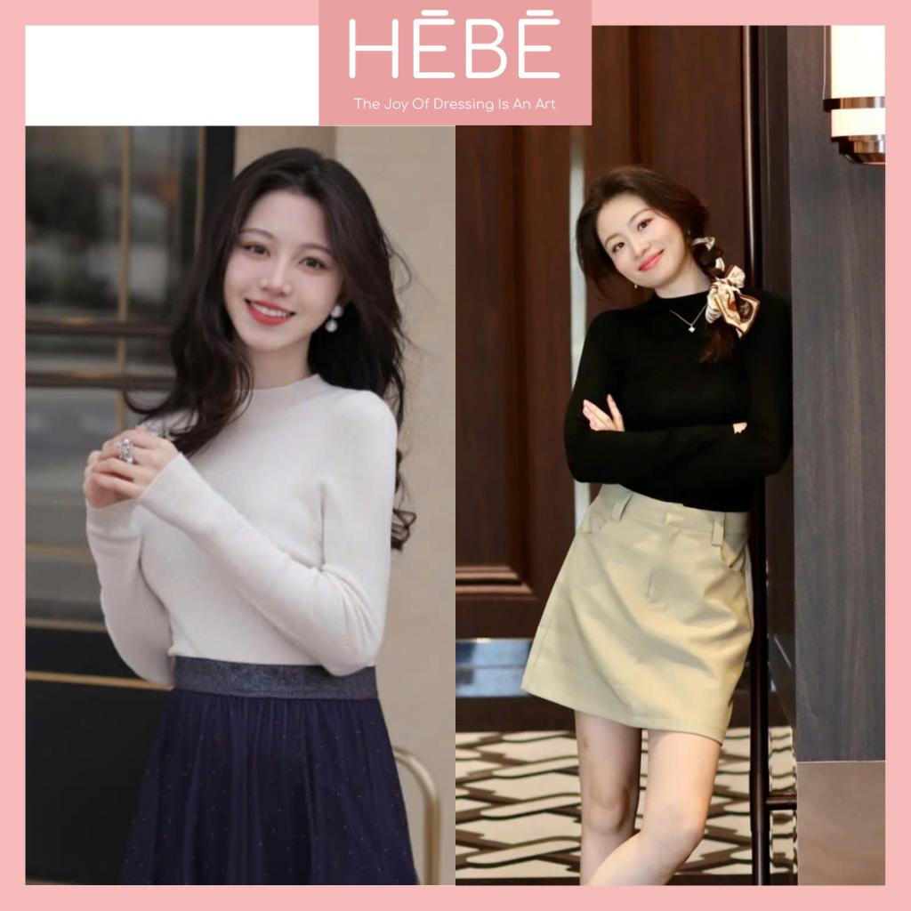Áo dài tay nữ Usagi chất len tăm cổ cao mềm mại co giãn thoải mái, Áo len nữ thu đông trẻ trung cao cấp thời trang HEBE