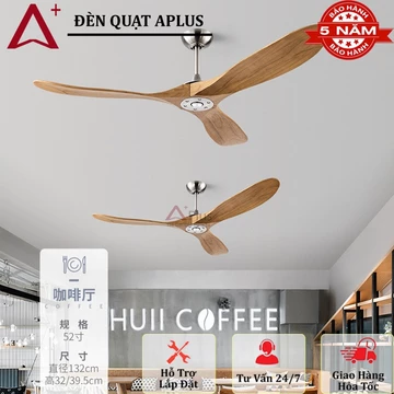[Lõi Đồng]Quạt trần gỗ Aplus,Quạt 3 cánh gỗ nguyên khối cao cấp lắp phòng ngủ-khách,động cơ DC tiết kiêm điện,đảo chiều
