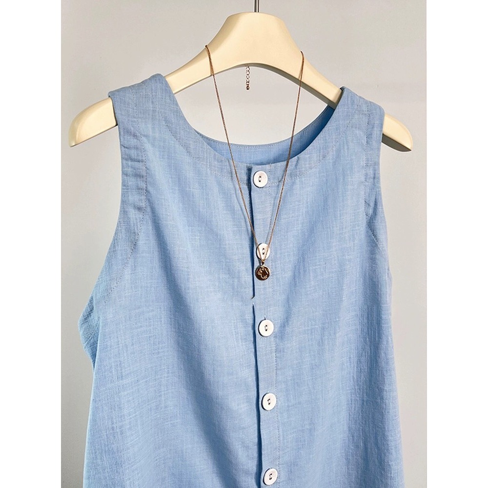 Set Đồ Bộ Nữ Linda Áo Sát Nách Kèm Quần Short Cap Chun, Set Bộ Nữ Vải Linen Cao Cấp Charmy Design