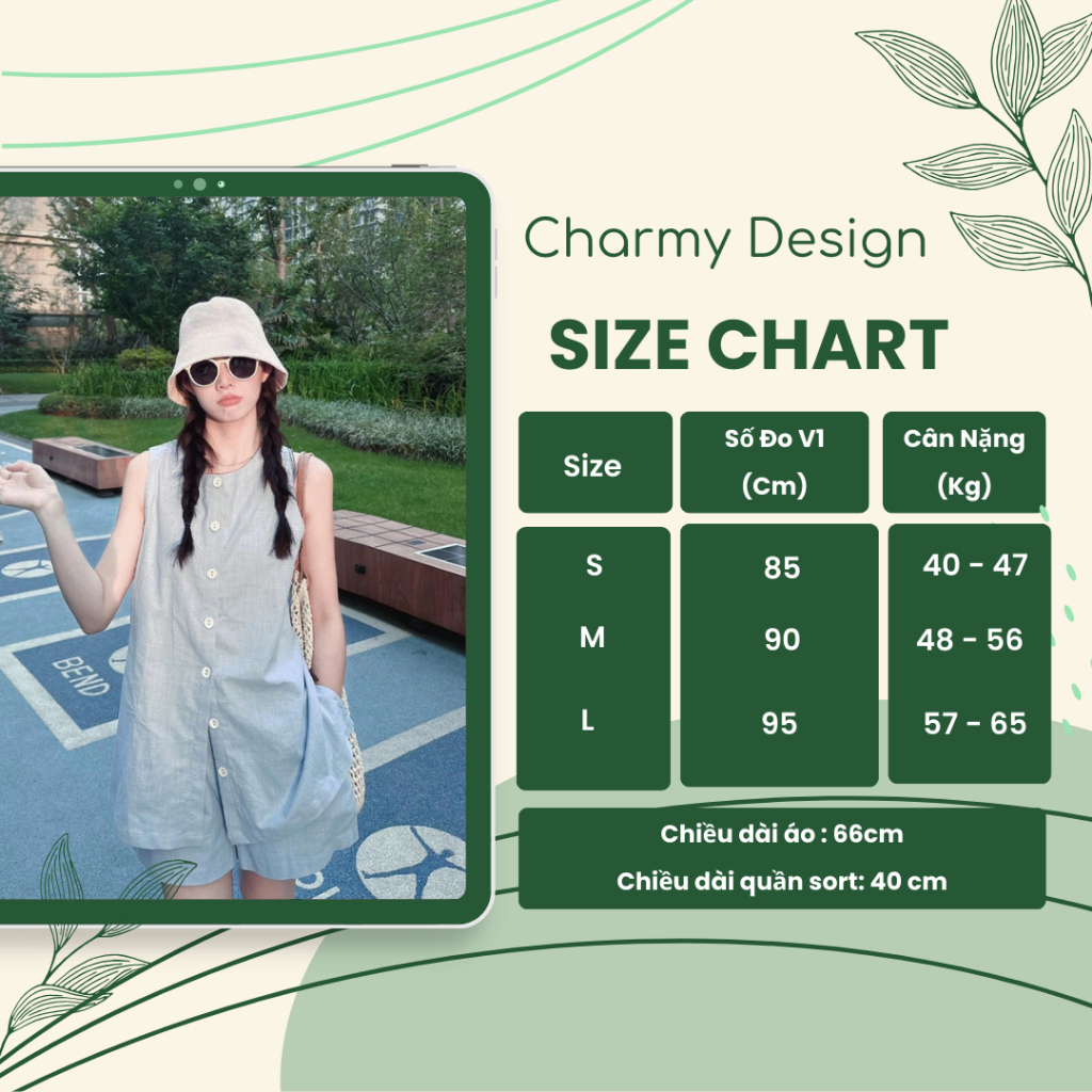 Set Đồ Bộ Nữ Linda Áo Sát Nách Kèm Quần Short Cap Chun, Set Bộ Nữ Vải Linen Cao Cấp Charmy Design