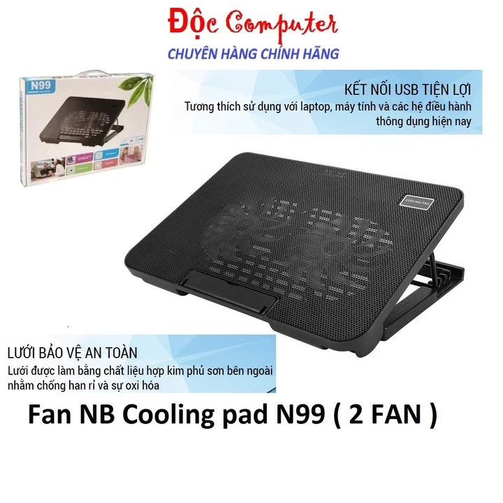 Đế tản nhiệt Cooling Pad hút nhiệt N99 laptop máy tính tốt - quạt tản nhiệt 2 quạt chạy êm làm mát cực nhanh