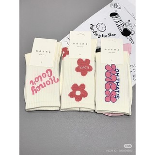 Set 5 Đôi Tất Tăm Gân Cao Cổ Phối Họa Tiết Tim Hồng Cherry Dễ Thương tt59.