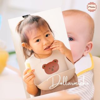 Yếm silicone hình gấu brown nhiều màu có máng hứng rộng cho bé ăn dặm