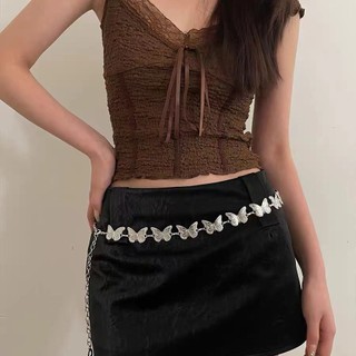 Thắt lưng nữ y2k đai váy xích kim loại họa tiết màu bạc phong cách trẻ trung bản nhỏ 2.5cm