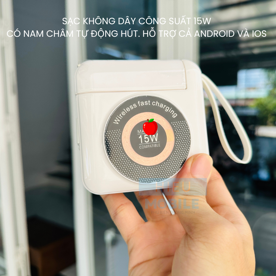 Pin sạc dự phòng có phích cắm AC kèm 2 dây cáp và sạc không dây 15W dung lượng 20.000mAh