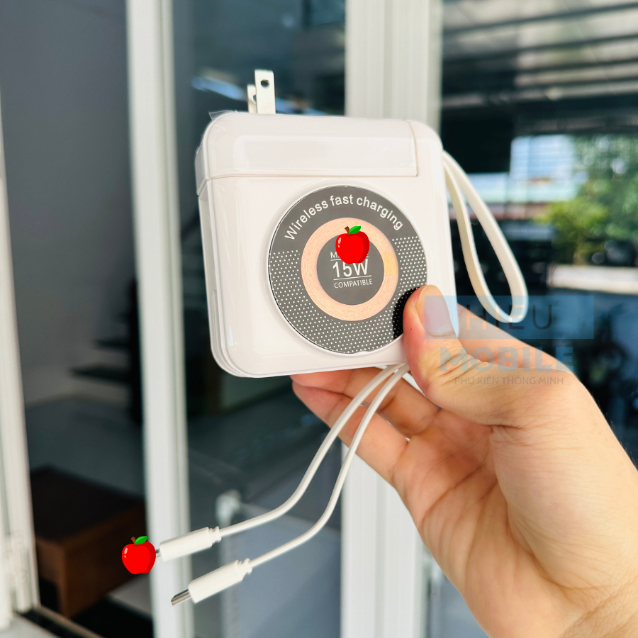 Pin sạc dự phòng có phích cắm AC kèm 2 dây cáp và sạc không dây 15W dung lượng 20.000mAh