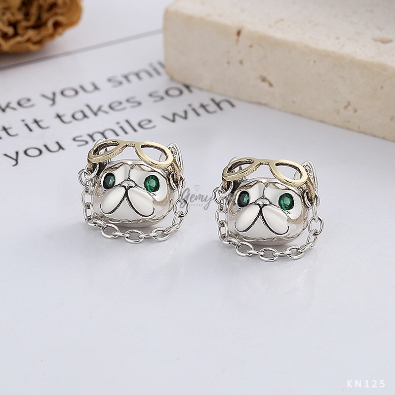 Khuyên tai tròn nam bạc 925 thiết kế hình mặt mèo đeo mắt xích Hiphop Boss Cat (1 chiếc) | GEMY SILVER KN125