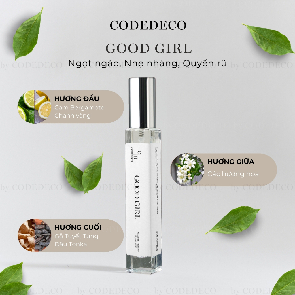 Tinh dầu nước hoa CODEDECO Good Girl Cá Tính, Ngọt Ngào, Gợi Cảm 10ml - Dạng Xịt Tiện Lợi | BigBuy360 - bigbuy360.vn