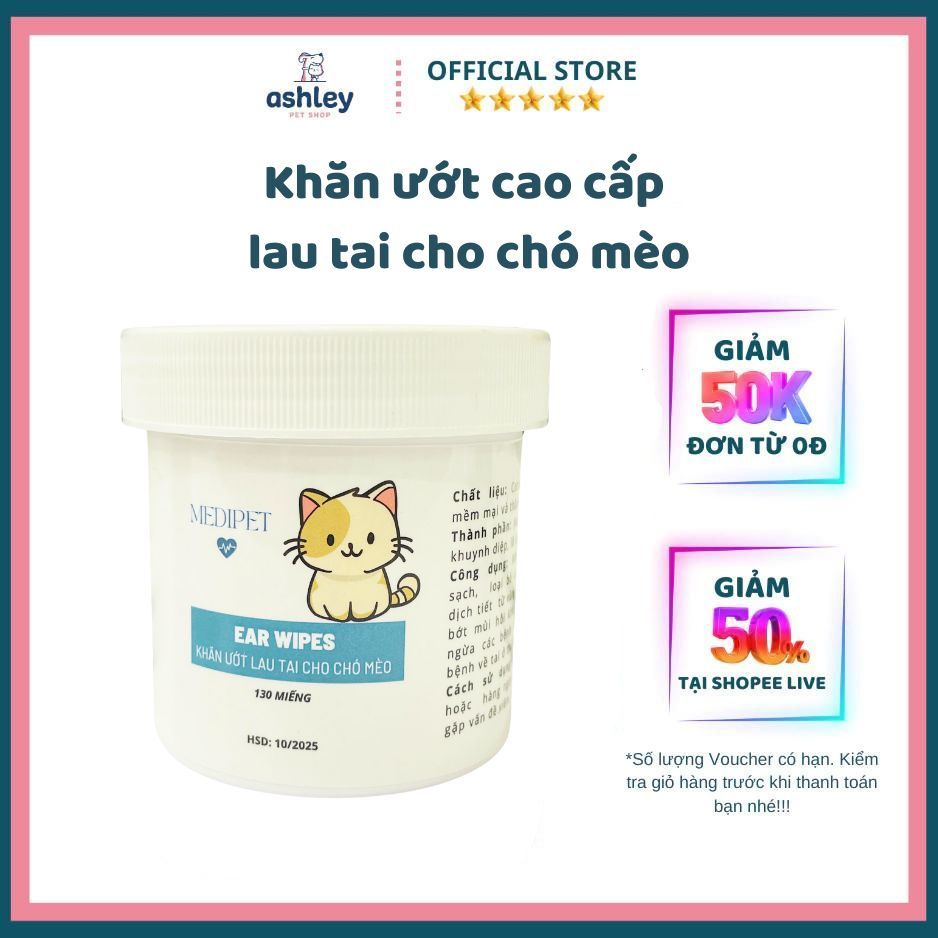 Khăn ướt lau mắt và tai ố bẩn cho chó mèo chiết xuất từ cây lô Hội - hộp 130 miếng