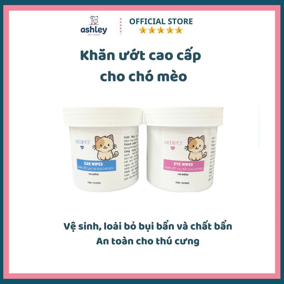 Khăn ướt lau mắt và tai ố bẩn cho chó mèo chiết xuất từ cây lô Hội - hộp 130 miếng