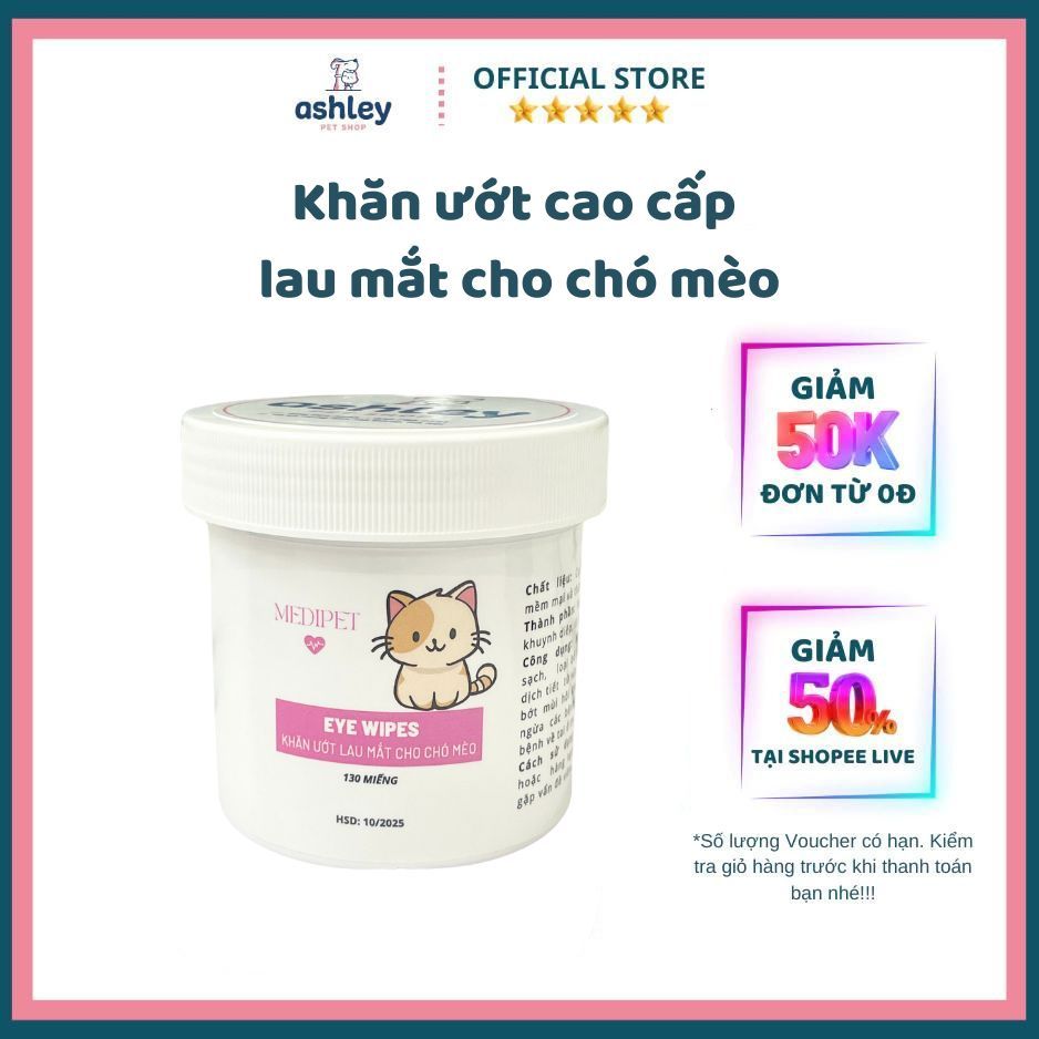 Khăn ướt lau mắt và tai ố bẩn cho chó mèo chiết xuất từ cây lô Hội - hộp 130 miếng