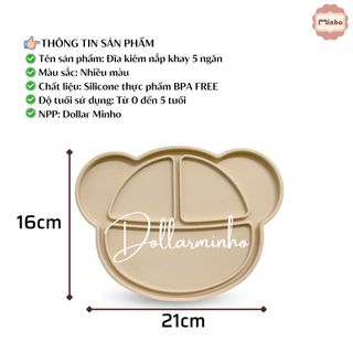 Đĩa silicone kiêm nắp khay 5 ngăn Minho kích thước 21x15,5cm