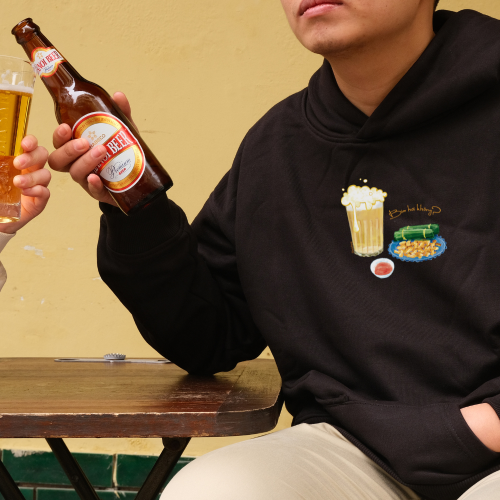 Áo Hoodie nỉ chân cua (Nỉ Da Cá) thương hiệu Goodore mẫu Bia Hơi dáng Oversize năng động mùa thu đông