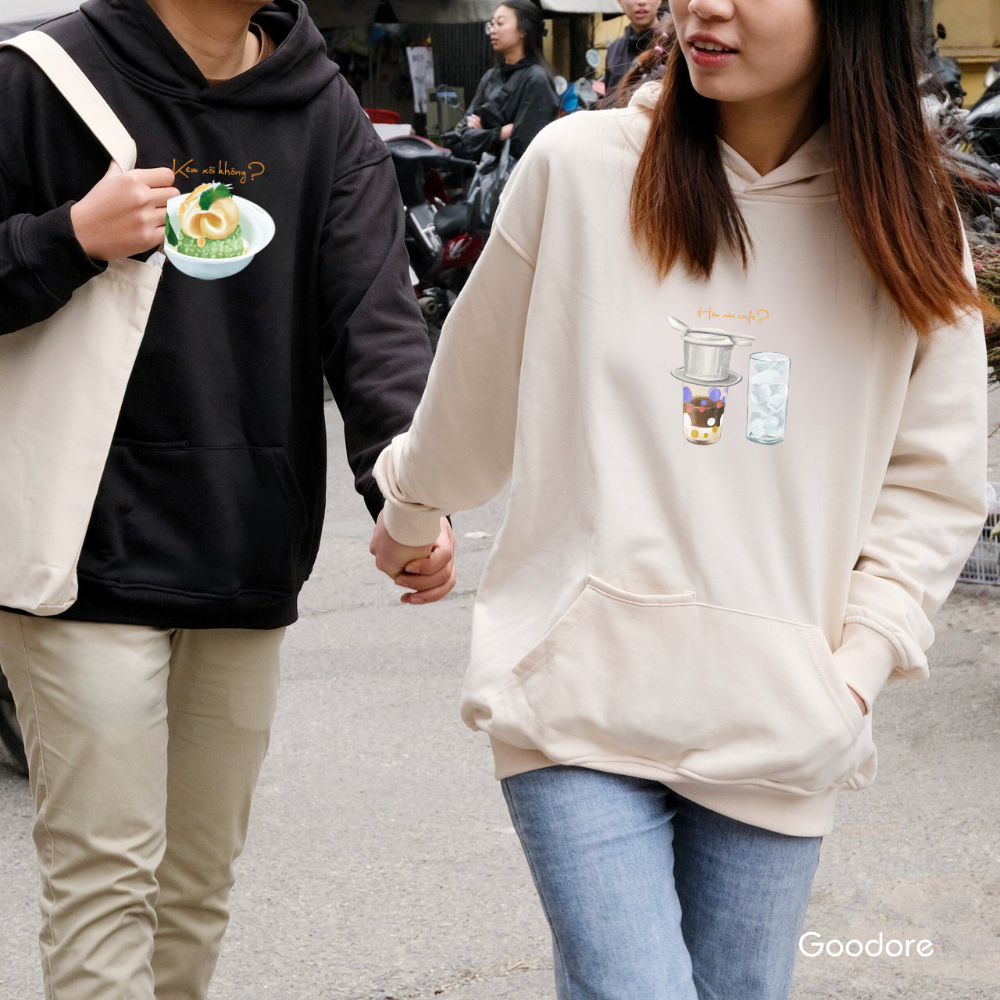 Áo Hoodie nỉ chân cua (Nỉ Da Cá) thương hiệu Goodore mẫu Cà Phê Phin dáng Oversize năng động mùa thu đông