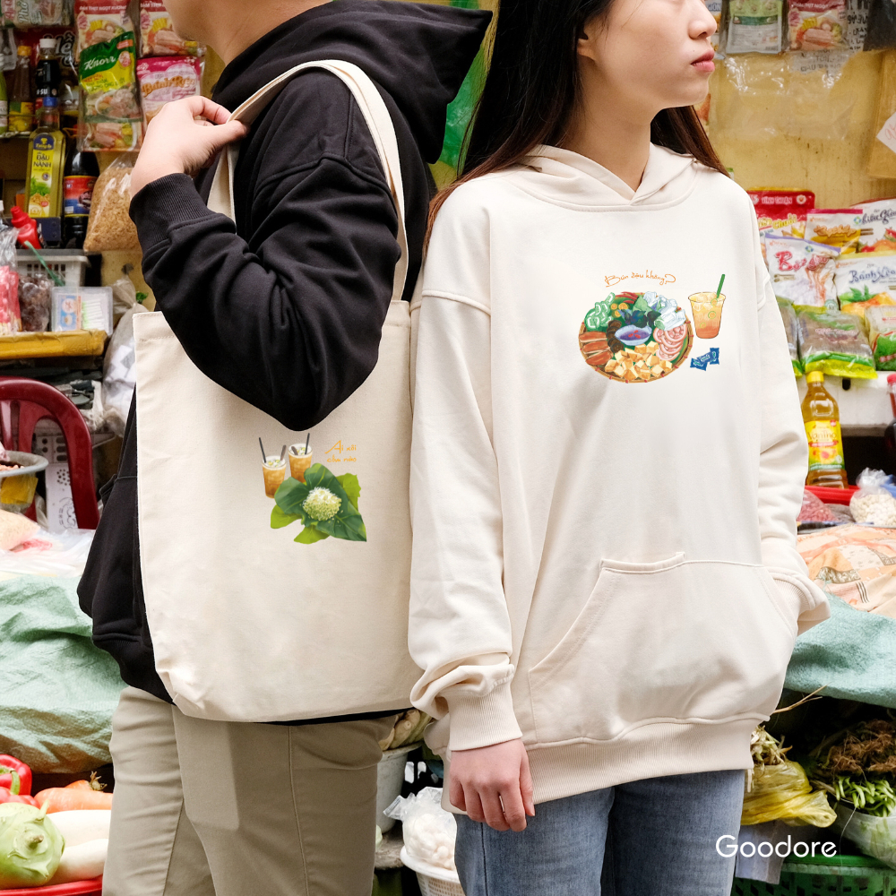 Áo Hoodie nỉ chân cua (Nỉ Da Cá) thương hiệu Goodore mẫu Xôi Cốm dáng Oversize năng động mùa thu đông