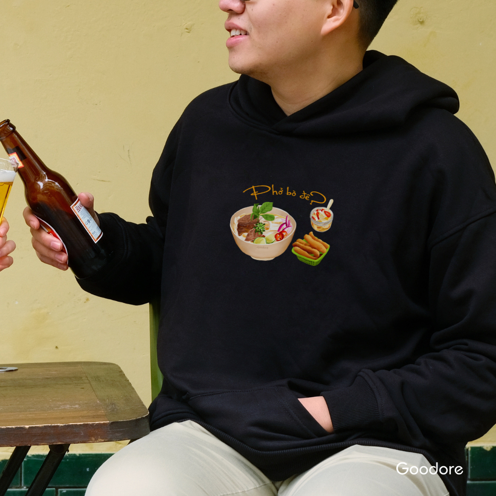 Áo Hoodie nỉ chân cua (Nỉ Da Cá) thương hiệu Goodore mẫu Phở dáng Oversize năng động mùa thu đông