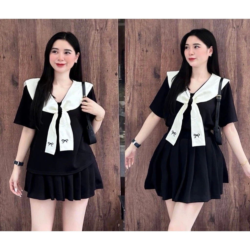 Set đồ nữ áo cổ thủy thủ màu đen mix chân váy dáng xòe Jumito, đồ bộ nữ phong các dễ thương trẻ trung năng động HCOM2624