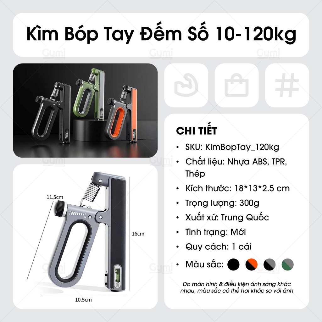 Kìm Bóp Tay 10 - 120kg Đếm Số Đếm Giờ Thông Minh, Lò Xo Thép Điều Chỉnh - Luyện Tập Cơ Tay Tại Nhà - KimBopTay120