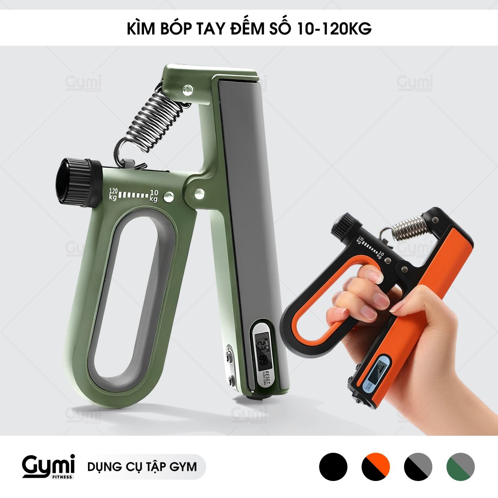 Kìm Bóp Tay 10 - 120kg Đếm Số Đếm Giờ Thông Minh, Lò Xo Thép Điều Chỉnh - Luyện Tập Cơ Tay Tại Nhà - KimBopTay120