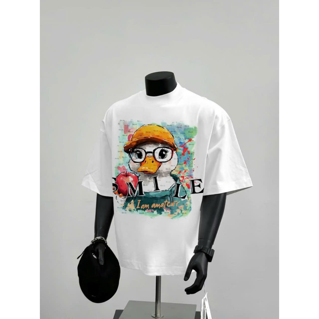 Bộ Phông Hè Thể Thao Cổ Tròn Phối Họa Tiết Vịt Đeo Kính Sành Điệu, Chất Liệu Cotton Mềm Mịn Thấm Hút Mồ Hôi Cực Tốt