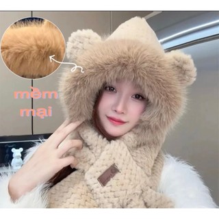 Mũ Len Lông Cừu Tai Gấu Kèm Khăn Thời Trang Cho Mùa Thu Đông Dễ Thương m6
