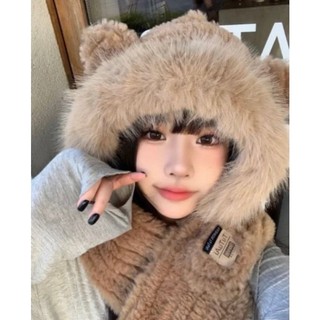 Mũ Len Lông Cừu Tai Gấu Kèm Khăn Thời Trang Cho Mùa Thu Đông Dễ Thương m6