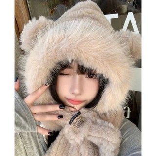 Mũ Len Lông Cừu Tai Gấu Kèm Khăn Thời Trang Cho Mùa Thu Đông Dễ Thương m6