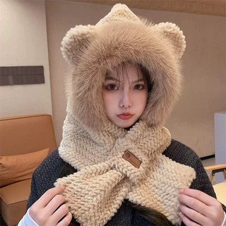 Mũ Len Lông Cừu Tai Gấu Kèm Khăn Thời Trang Cho Mùa Thu Đông Dễ Thương m6