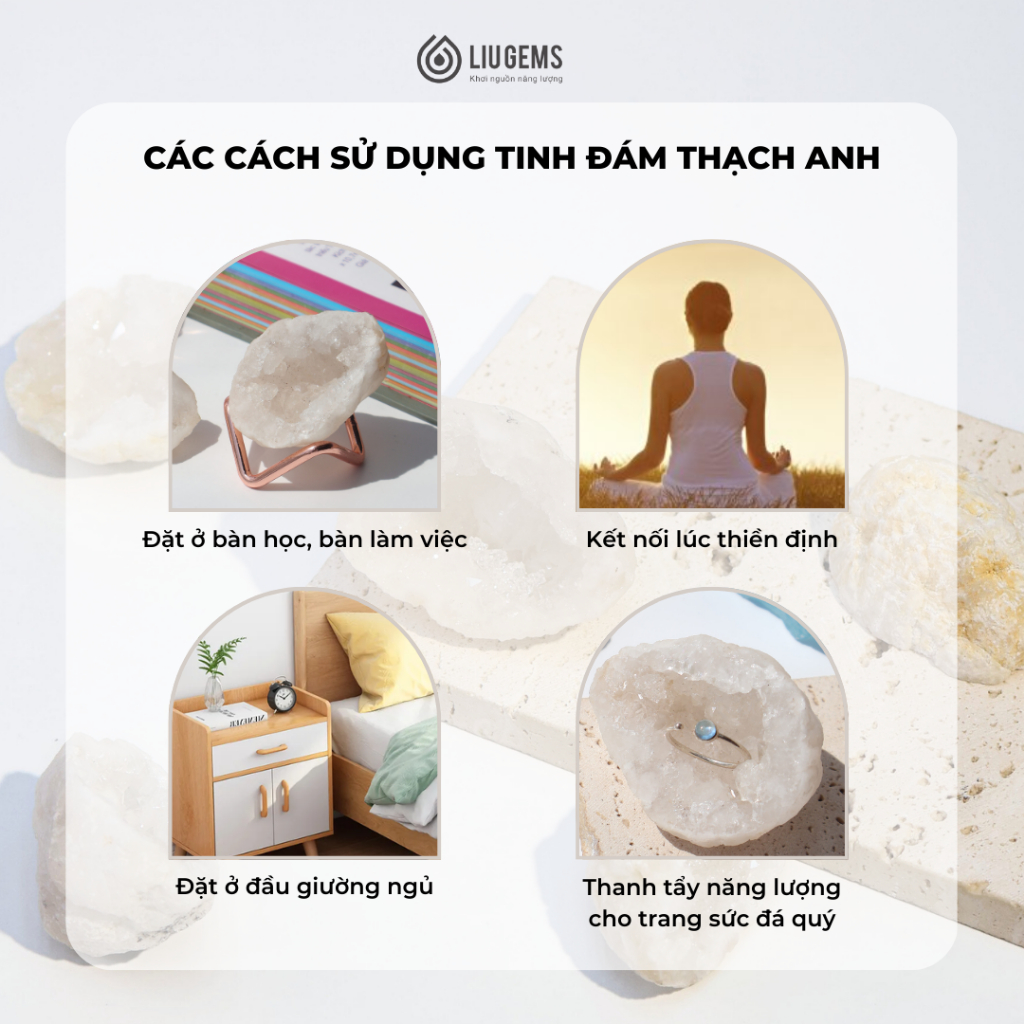Tinh Đám Đá Thạch Anh Liugems Hỗ Trợ Thanh Tẩy Năng Lượng Đá Phong Thủy Tự Nhiên DT04