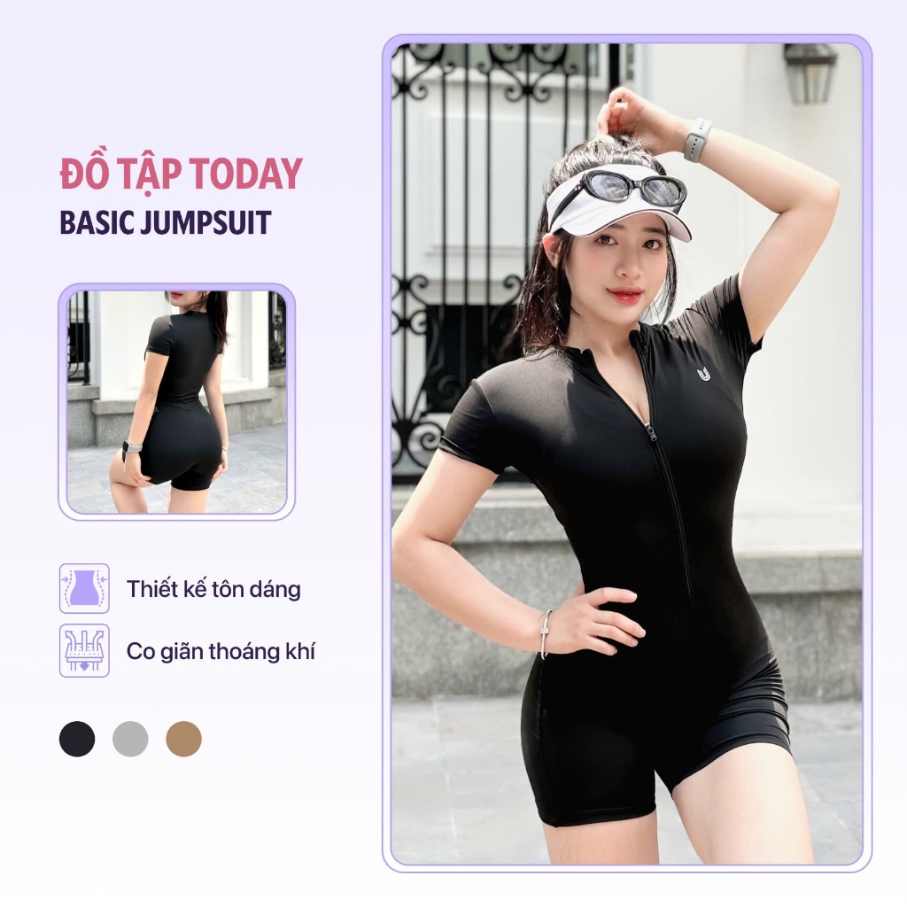 Bộ Jumpsuit nữ tập gym Today U Wear Basic Zip Up TẶNG KÈM MÚT NGỰC