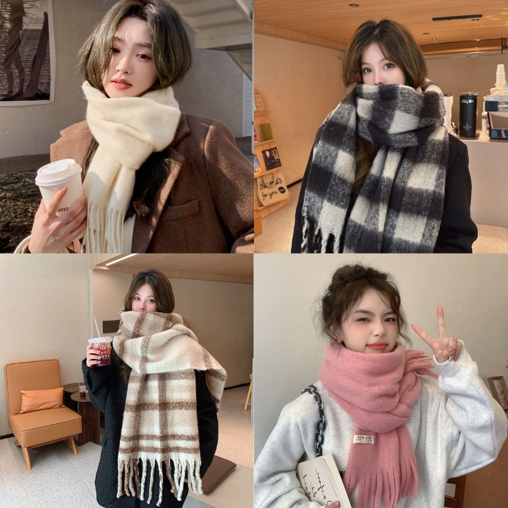Khăn Quàng Cổ Nữ Mùa Đông Khăn Choàng Cổ Len Cỡ Lớn 70x200cm Vải Len lông  cừu Cao cấp | Shopee Việt Nam
