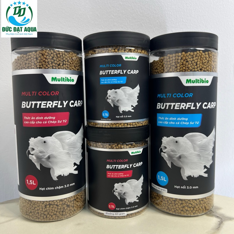 Cám cá Chép Sư Tử MULTI COLOR BUTTERFLY CARP lọ 0,75L & 1,5L, cỡ hạt 0,3mm k bụi, k gây đục nước