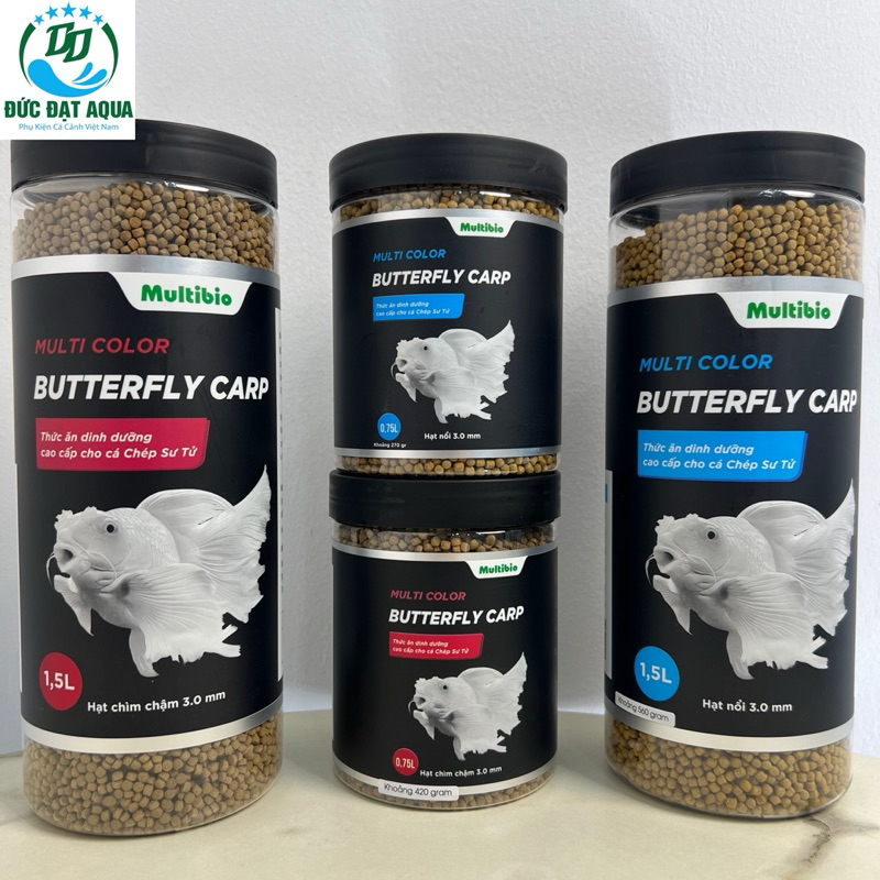 Cám cá Chép Sư Tử MULTI COLOR BUTTERFLY CARP lọ 0,75L & 1,5L, cỡ hạt 0,3mm k bụi, k gây đục nước 2