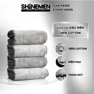 Khăn tắm, khăn gội đầu cotton SHINEMEN chất nhung mềm mịn, màu xám, không ra màu 35x75cm