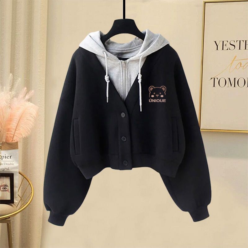 Áo khoác cài cúc mũ xám cho bé gái size đại BEESHOP D25012