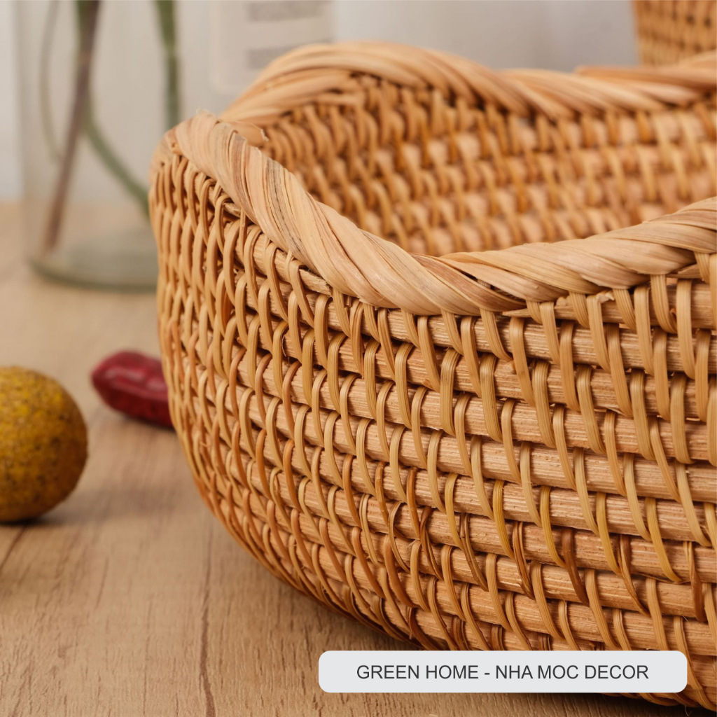 Giỏ Mây Tròn Miệng Lượn Sóng, Bộ 3 Rổ Mây Đựng Đồ Ăn, Hoa Quả Bánh Kẹo, Hạt Ngũ Cốc