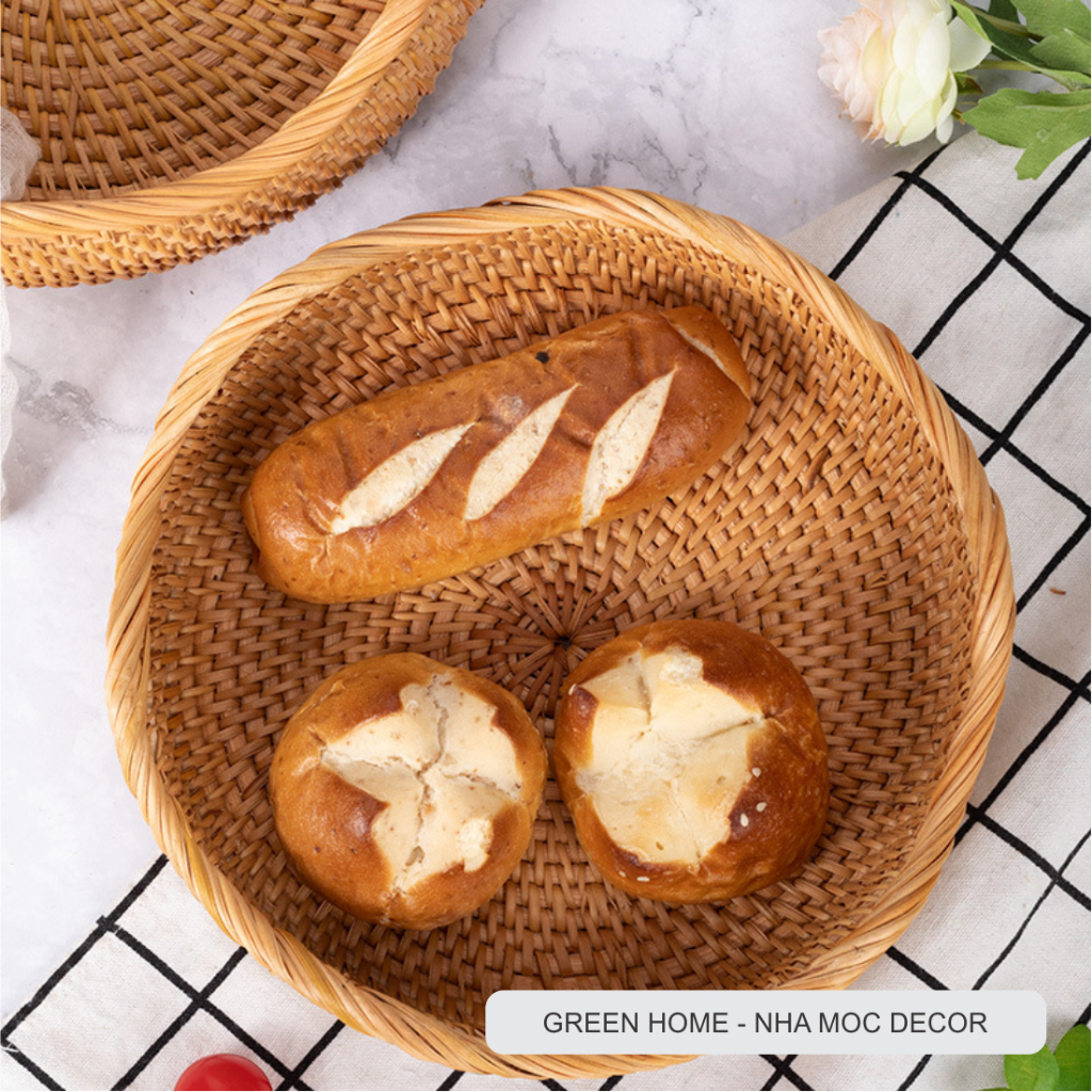 Giỏ Mây Tròn Miệng Lượn Sóng, Bộ 3 Rổ Mây Đựng Đồ Ăn, Hoa Quả Bánh Kẹo, Hạt Ngũ Cốc