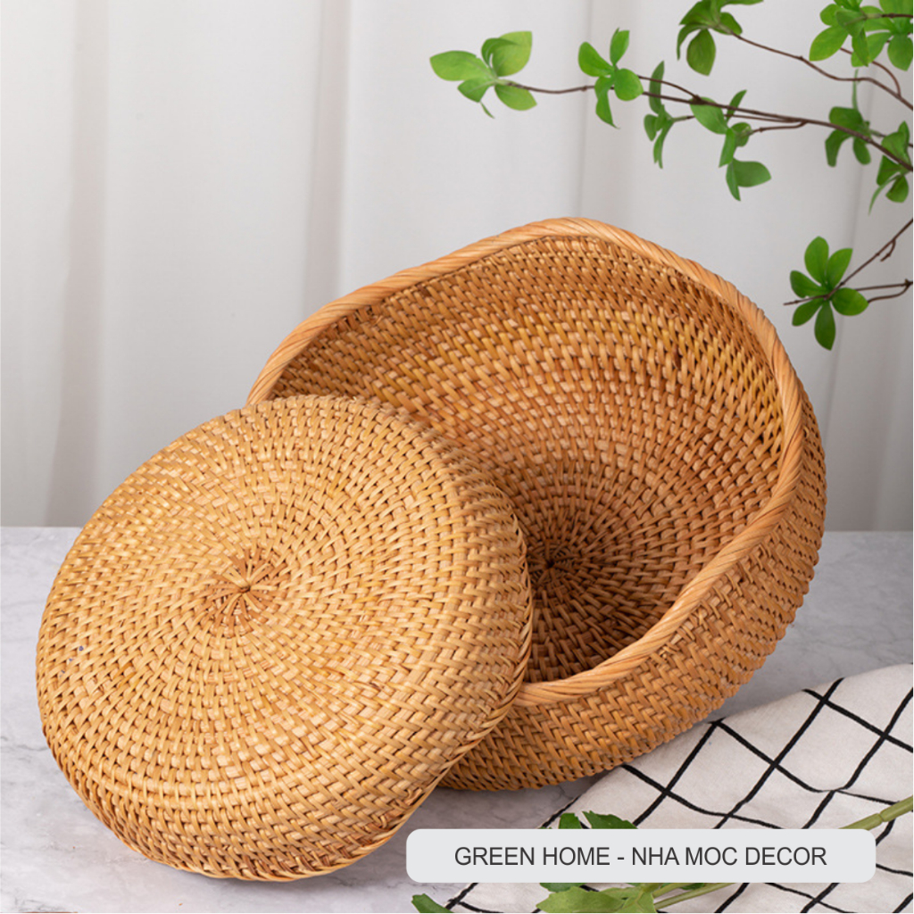 Giỏ Mây Tròn Miệng Lượn Sóng, Bộ 3 Rổ Mây Đựng Đồ Ăn, Hoa Quả Bánh Kẹo, Hạt Ngũ Cốc