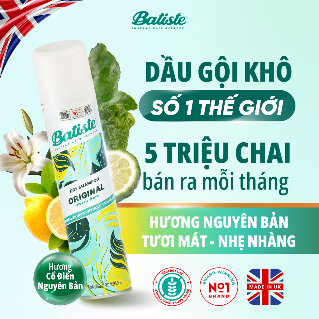 Ảnh Dầu Gội Khô Hương Cổ Điển Batiste Dry Shampoo Clean & Classic Original 200ml 1