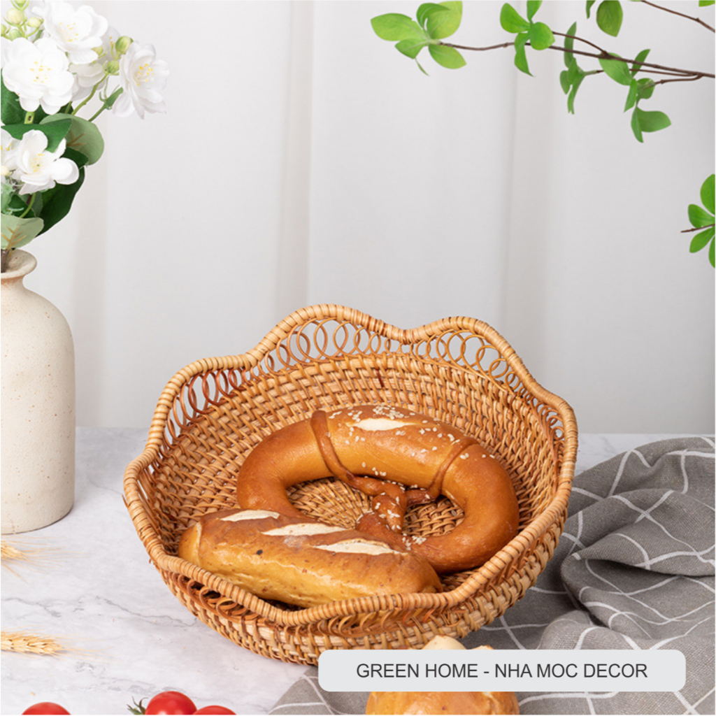 Rổ Mây Tre Đan Lượn Sóng Cách Điệu, Bộ 3 Giỏ Mây Tròn Đựng Đồ Ăn, Hoa Quả Bánh Kẹo, Hạt Ngũ Cốc