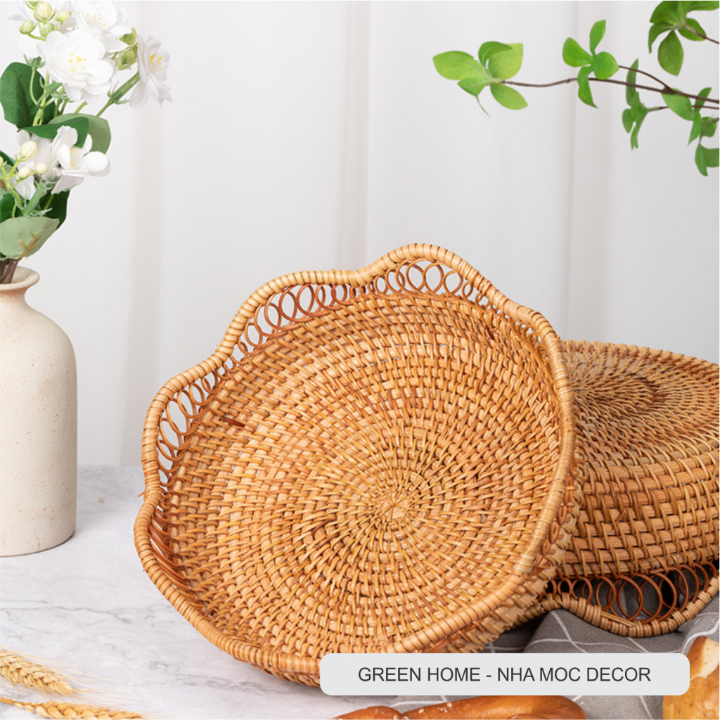 Rổ Mây Tre Đan Lượn Sóng Cách Điệu, Bộ 3 Giỏ Mây Tròn Đựng Đồ Ăn, Hoa Quả Bánh Kẹo, Hạt Ngũ Cốc
