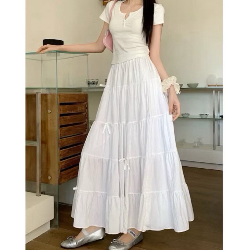 Chân Váy Dáng Dài Đính Nơ Hách Dáng – Trẻ Trung, Thanh Lịch, Tôn Dáng