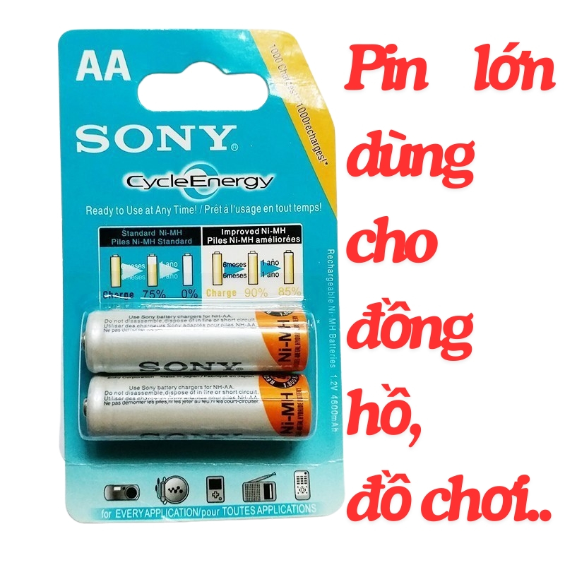 Vỉ 2 Viên Pin Sạc Được Sony AA Pin Lớn Dùng Cho Đồng Hô Treo Tường Đồ ...