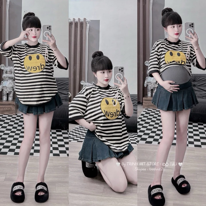 (TRINH MIT)CHÂN VÁY JEAN BẦU - Chân Váy Bò Xếp Li Bầu 076