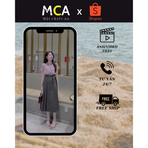 Set áo sơ mi nữ mix chân váy mango xoè dài, thời trang công sở, thanh lịch, trẻ trung, hiện đại