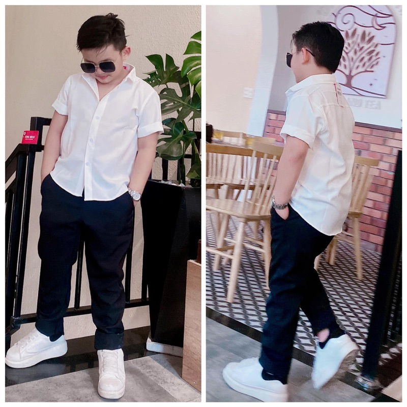 Set sơmi trơn áo tay ngắn bé trai 10-52kg TONI BRAND